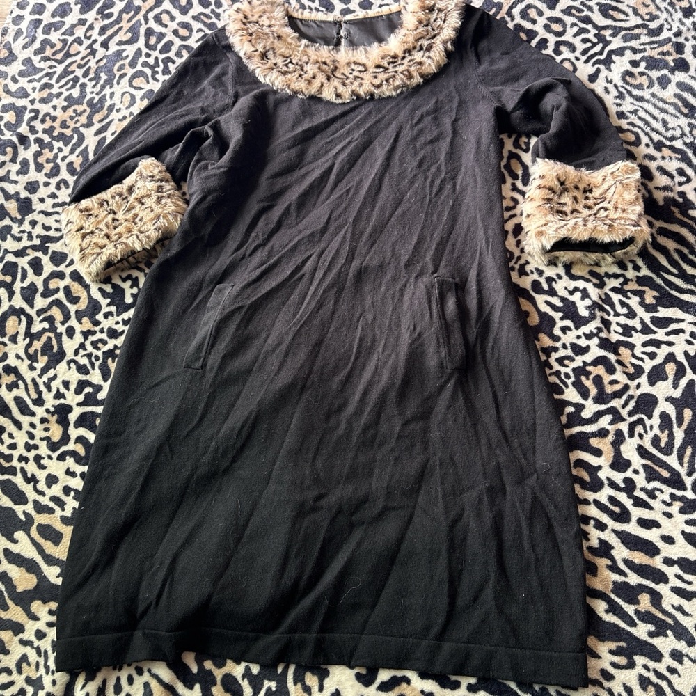 Tyler Boe Black Dress with Faux Fur Trim